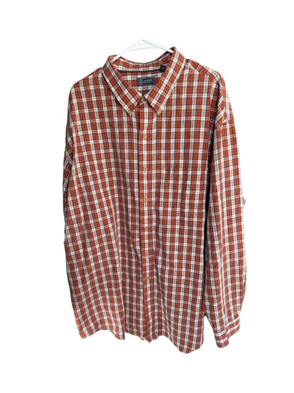 Arrow Men's 3XL Tall Orange Plaid Long Sleeve Button Front Shirt, Pre-Owned